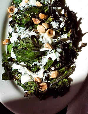 Grilled Russian kale with yogurt dressing and toasted hazelnuts of jenn - Recipefy