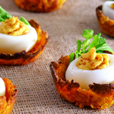 Low-fat-deviled-eggs-on-sweet-potato-nests